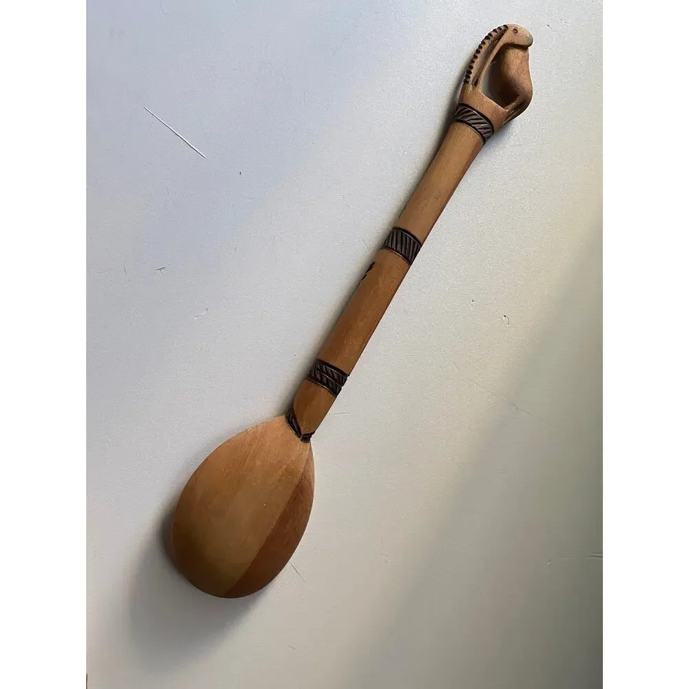 Vintage wooden spoon, hand carved elephant 14 inch